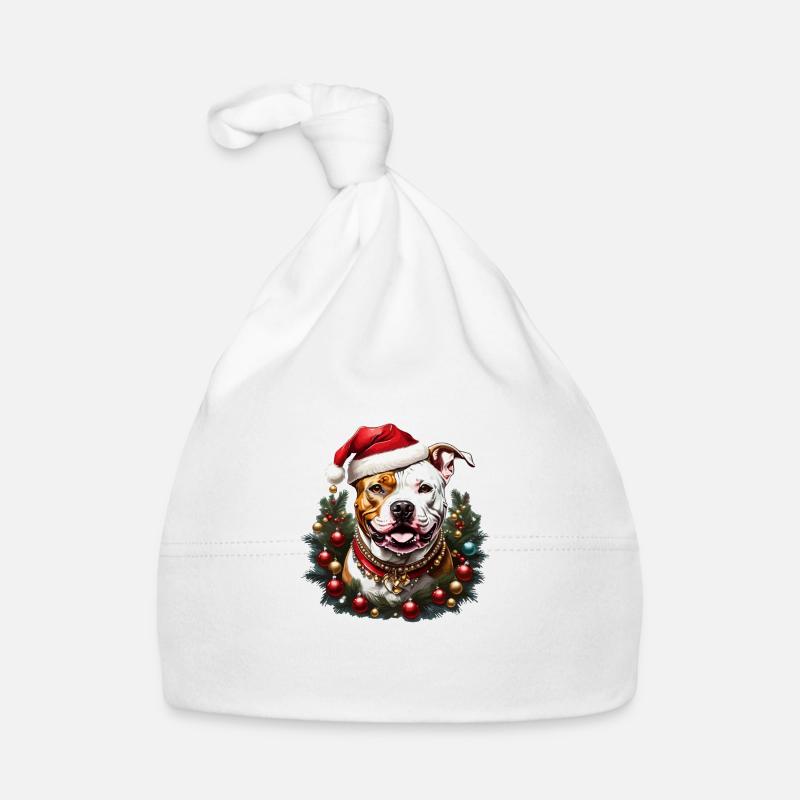 Chien de race de Noël dans un chapeau de Père Noël - Bonnet bio Bébé - blanc