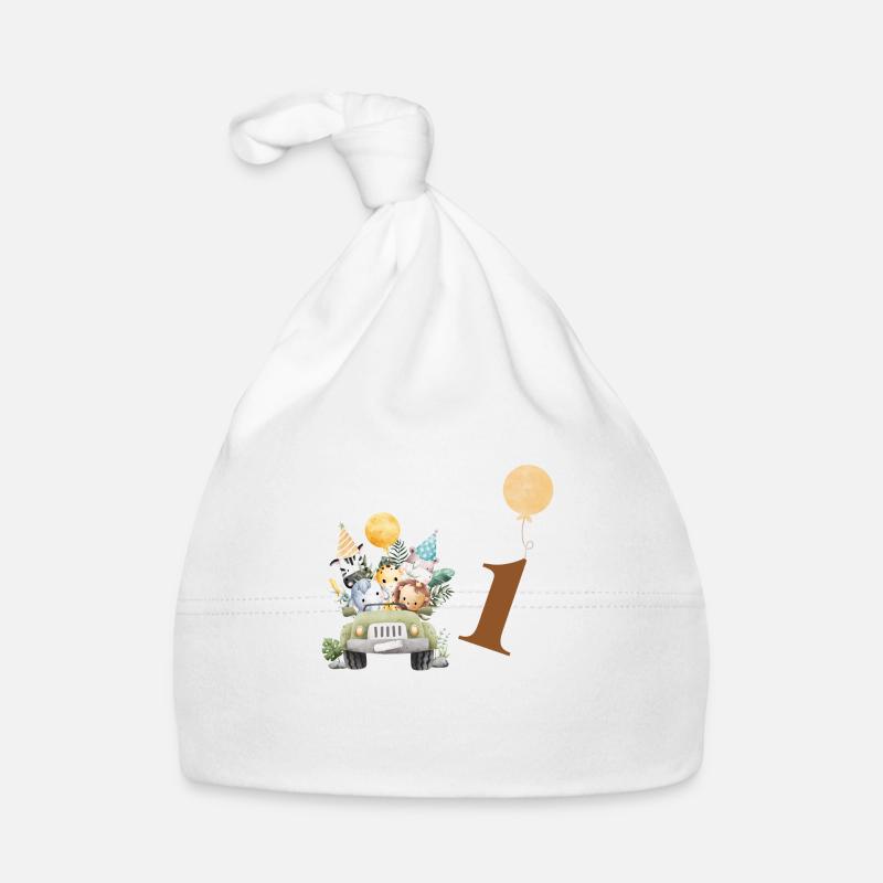1e anniversaire safari - Bonnet bio Bébé - blanc
