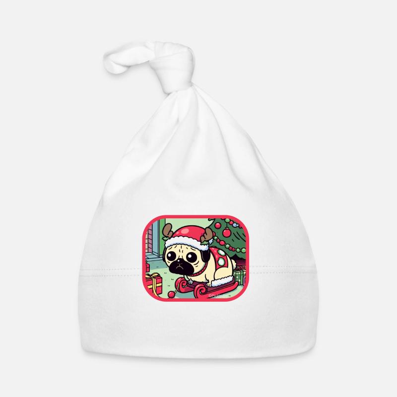 Weihnachtlicher Mops Baby Bio-Mütze