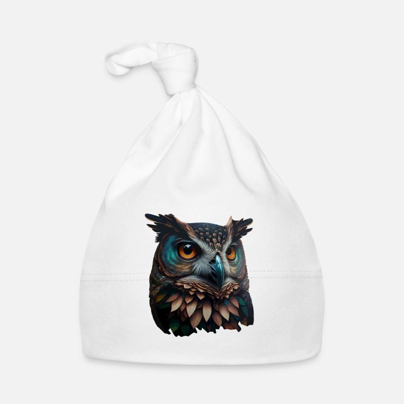 Hibou élégant et coloré avec de grands yeux - Bonnet bio Bébé - blanc
