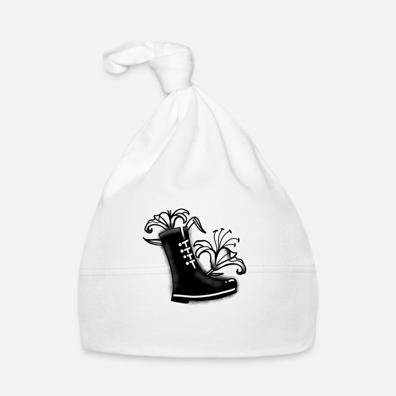 Botte noire avec fleurs de lys - Bonnet bio Bébé - blanc
