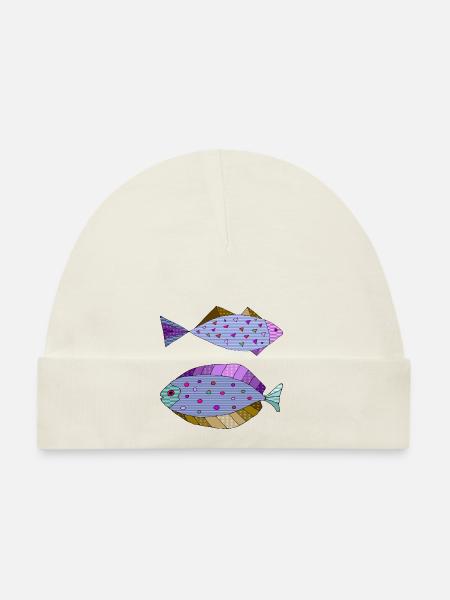 Poissons - Bonnet bio Bébé - blanc - Devant