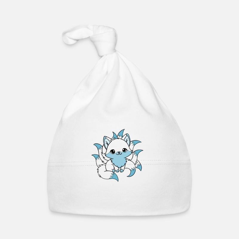 white and blue nine-tailed fox - Organic Baby Cap - white