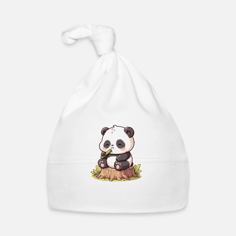 Panda mit Bambus - Baby Bio-Mütze - Weiß