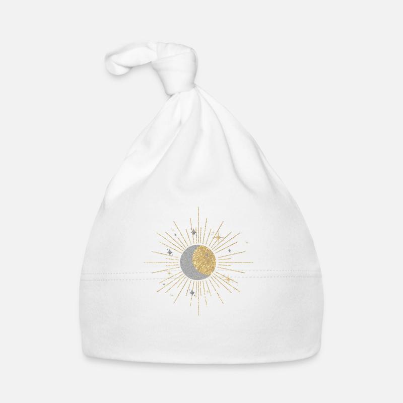 Étoile lune soleil - Bonnet bio Bébé - blanc