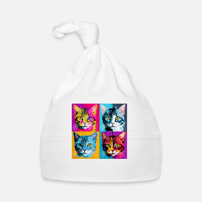Quadruple Cat Delight: Pop Art Grid Tee Organic Baby Cap