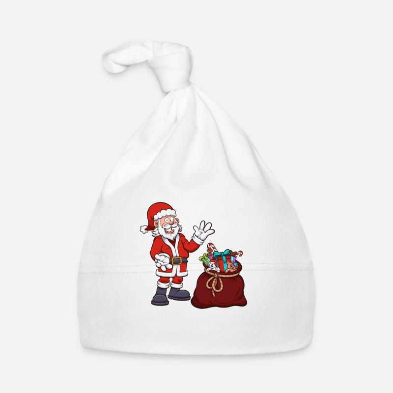 Weihnachtsmann mit Geschenktüte - Baby Bio-Mütze - Weiß