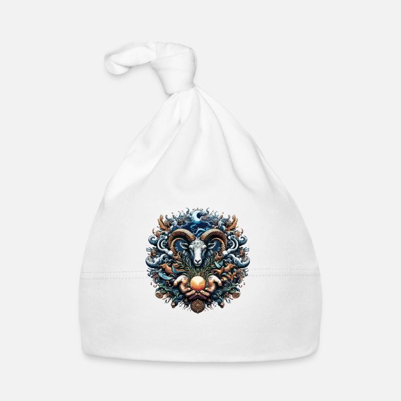Mystical Ram and Ocean Creatures Illustration Organic Baby Cap