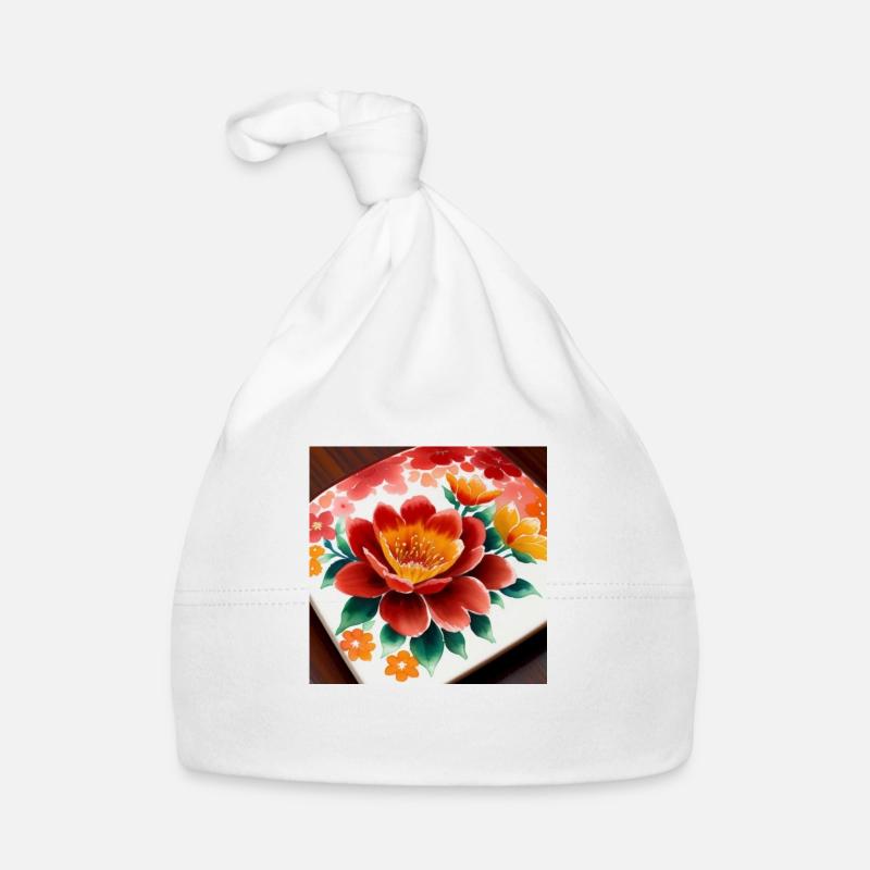 Floraison vibrante au coin du feu - Bonnet bio Bébé - blanc