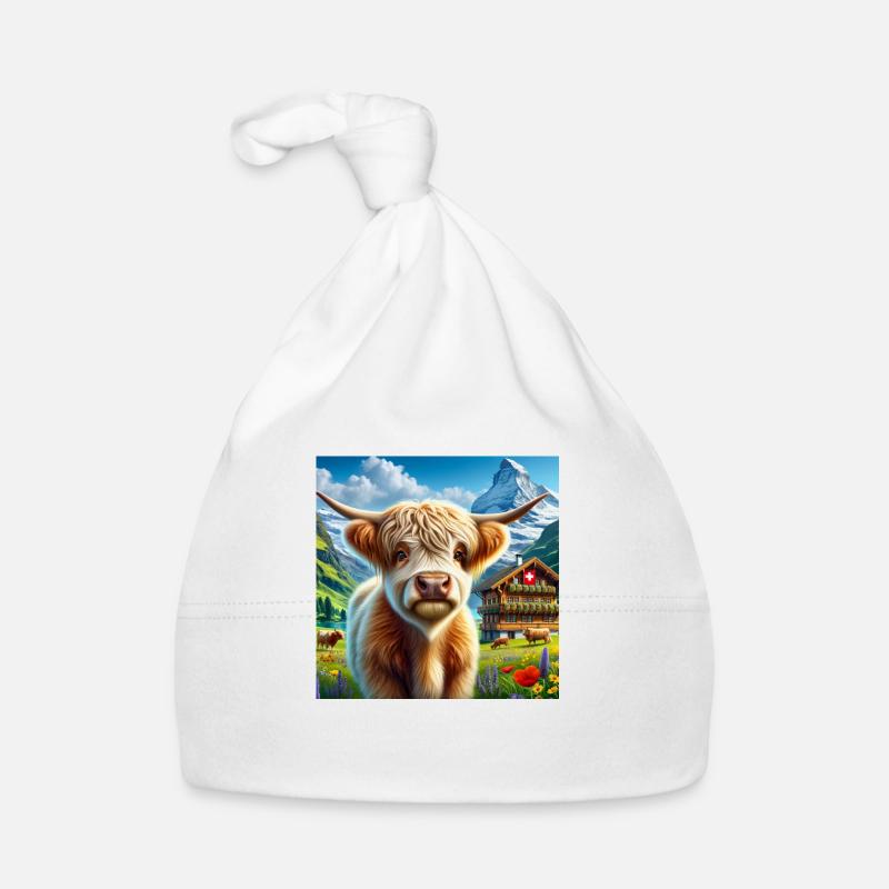 Vache Highland aux cornes majestueuses Bonnet bio Bébé