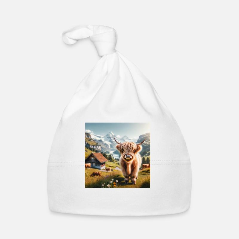 Vache Highland mignonne, douce et moelleuse Bonnet bio Bébé