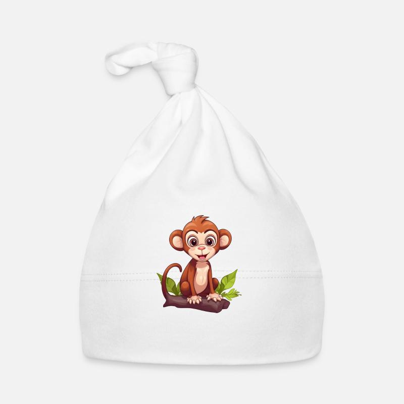 Äffchen Affe auf Holzstamm Baby Bio-Mütze