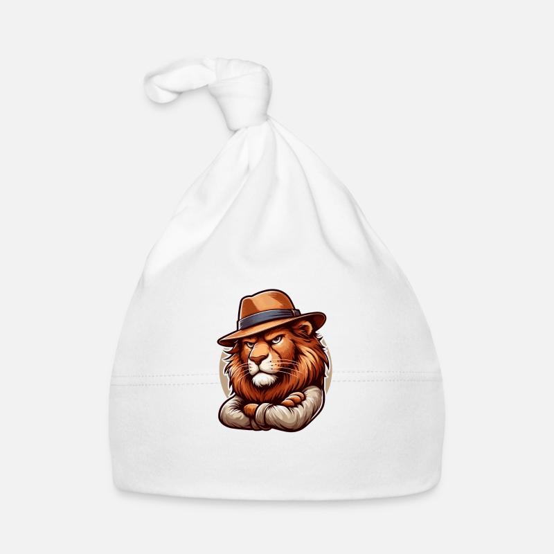 Dessin animé de lion - Bonnet bio Bébé - blanc