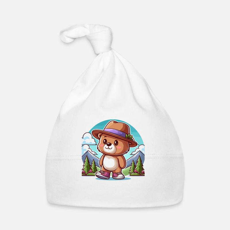 Cute bear with hat - Organic Baby Cap - white