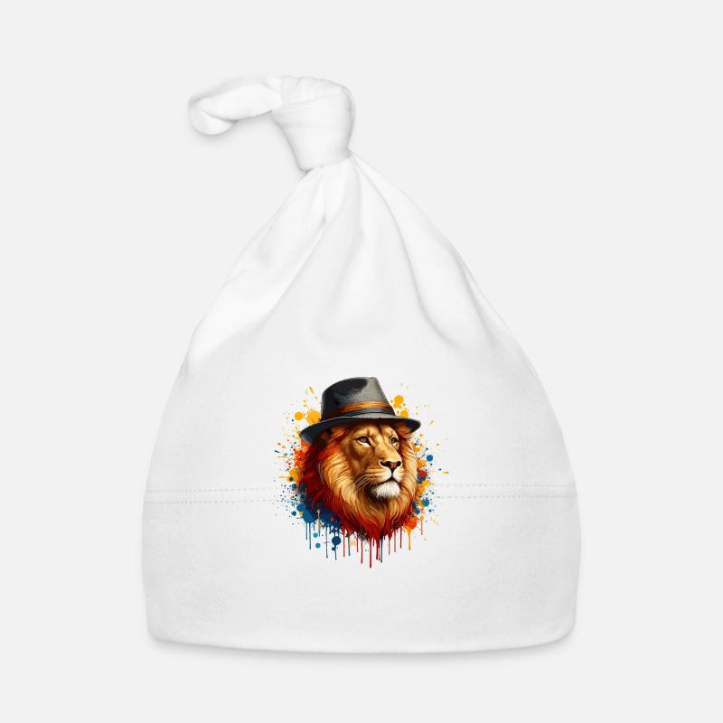 Lion au chapeau : l’élégance majestueuse - Bonnet bio Bébé - blanc