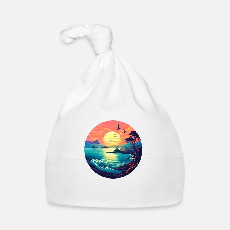 Plage au coucher du soleil Bonnet bio Bébé