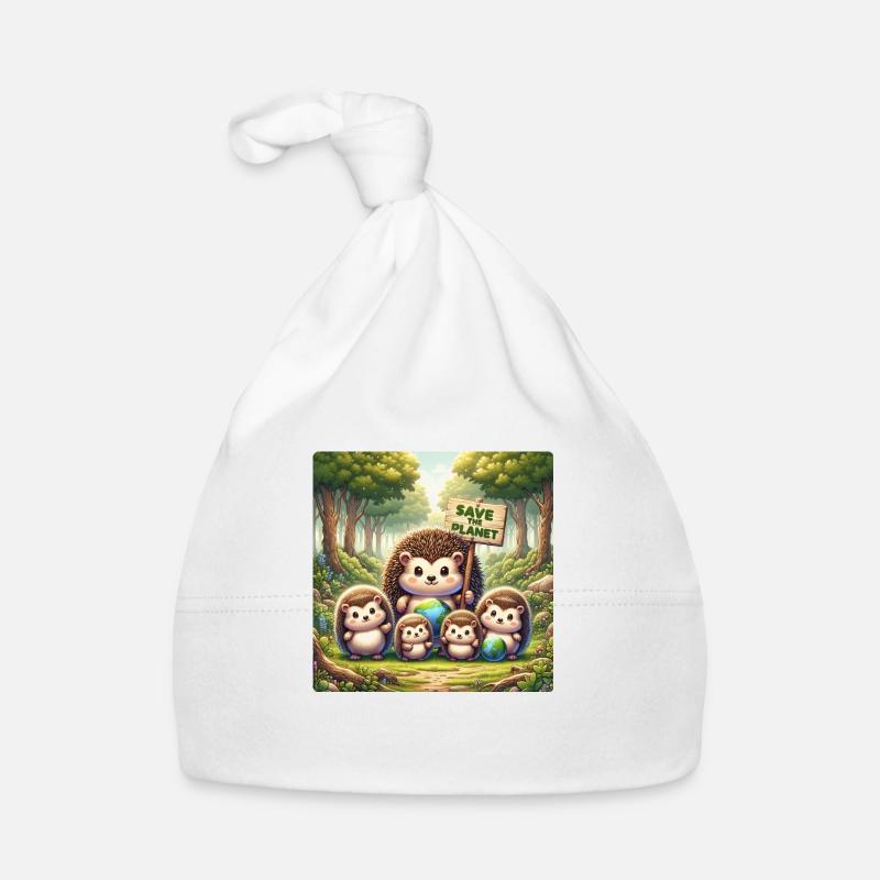 Famille de hérissons - Bonnet bio Bébé - blanc