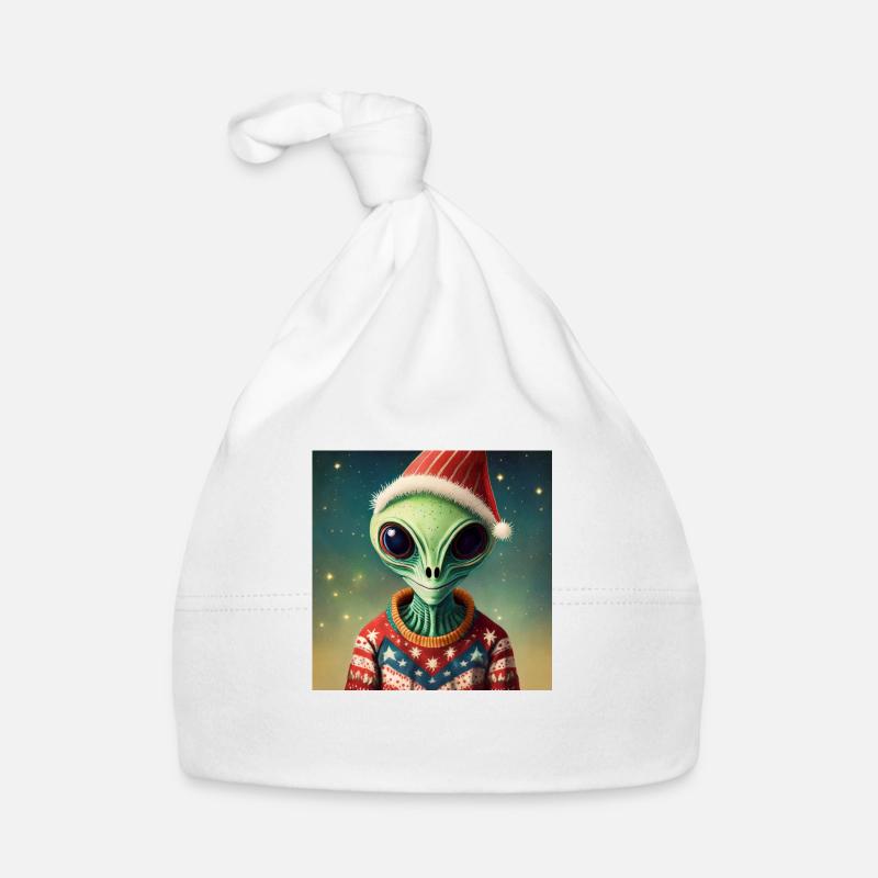 alien- wearing a ugly Christmas sweater Organic Baby Cap