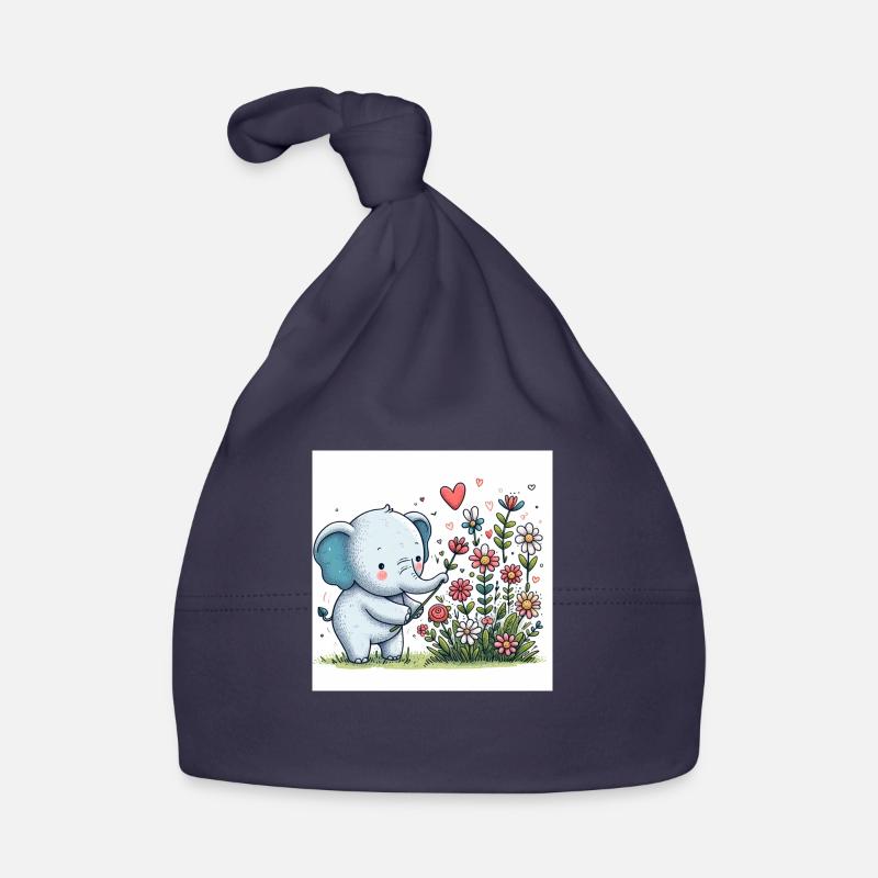 Elephant picking flowers Organic Baby Cap