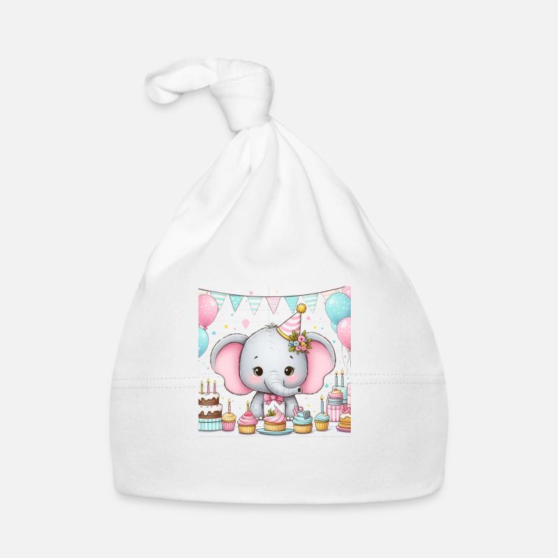 Éléphant - Bonnet bio Bébé - blanc