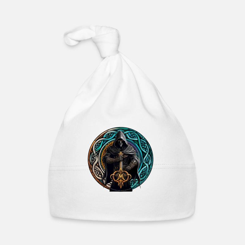 Guerrier celte fantastique - Noeud runique - Bonnet bio Bébé - blanc