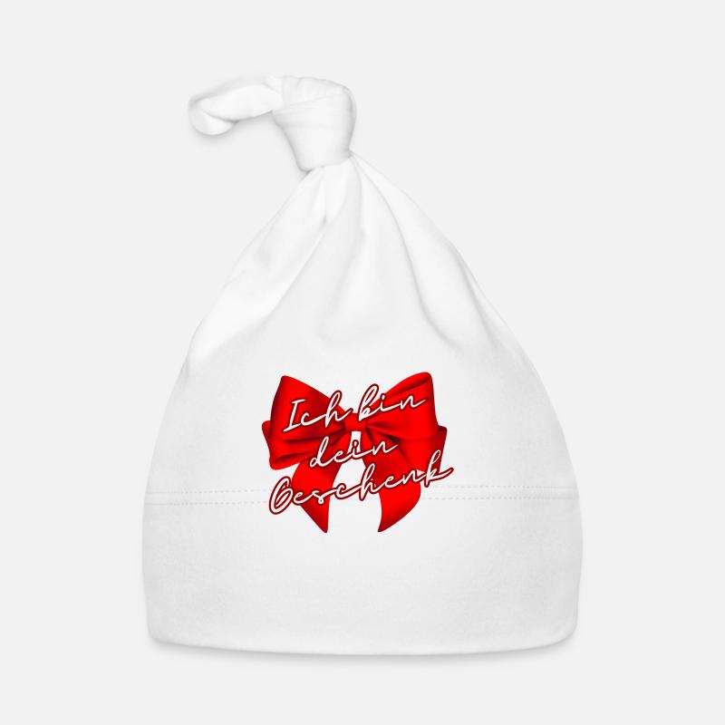 Schleife Geschenkweise Schrift - Baby Bio-Mütze - Weiß