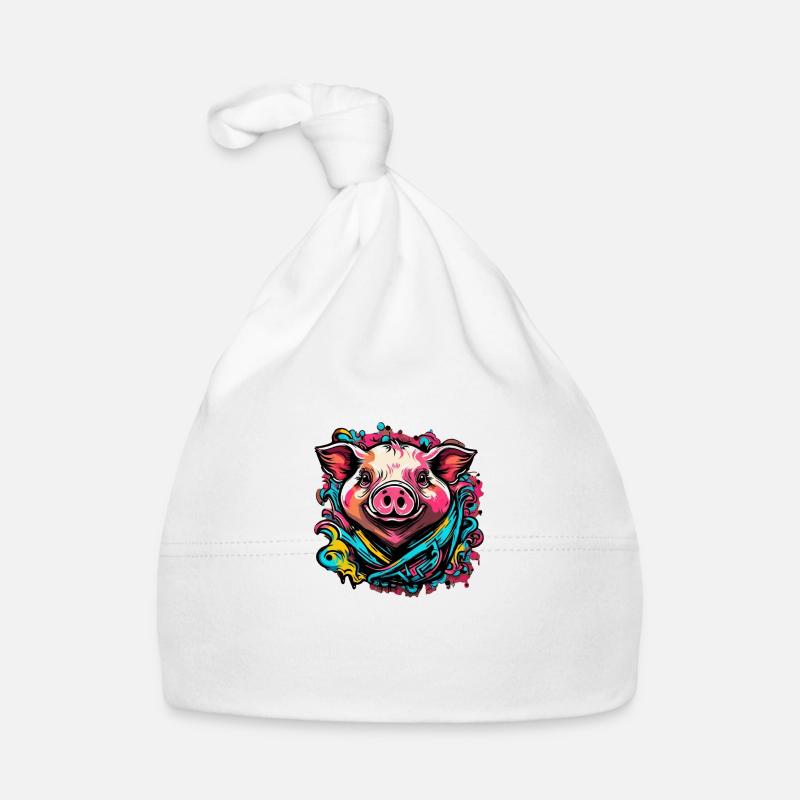 Cochon porte-bonheur Cochon - Bonnet bio Bébé - blanc