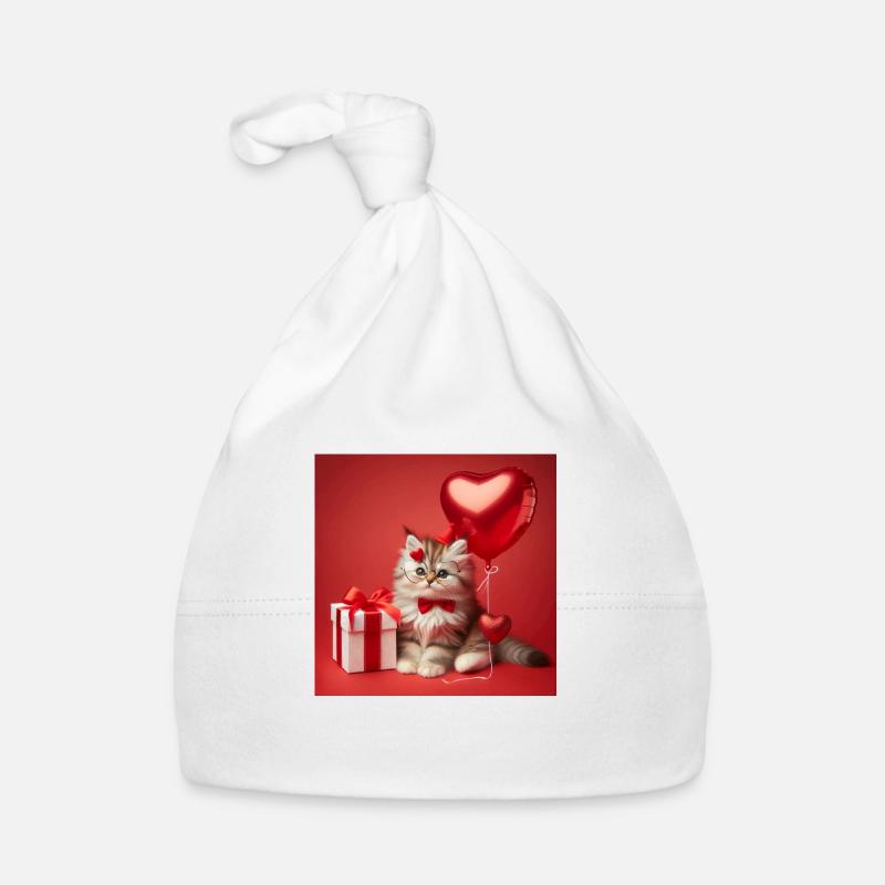 Un chaton mignon - Saint-Valentin - Bonnet bio Bébé - blanc
