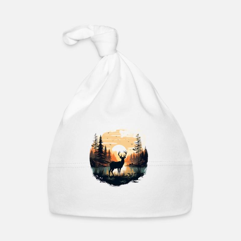 Deer forest - Organic Baby Cap - white