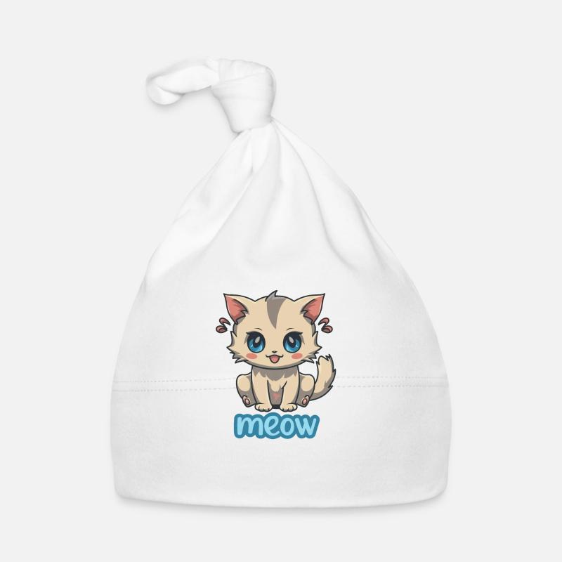 Anime Kitten Meow - Design mignon et ludique - Bonnet bio Bébé - blanc