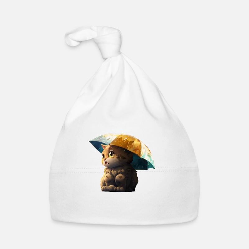 Purrfectly Prepared: Cat with Umbrella Tee Organic Baby Cap