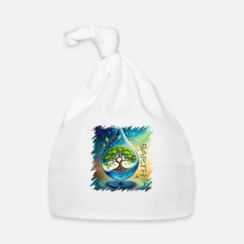 Arbre de Vie, Terre, Paix, Arbre de Vie - Bonnet bio Bébé - blanc