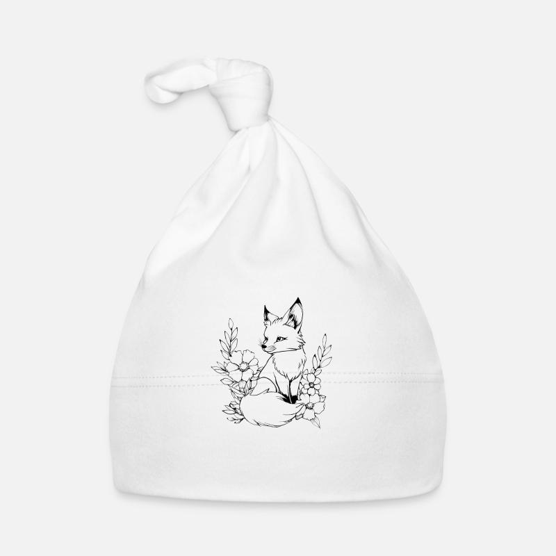 Renard avec des fleurs, motif floral sauvage pour Bonnet bio Bébé