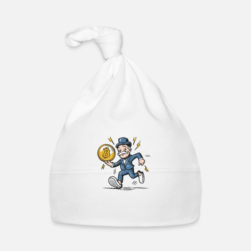Mono poly Homme tenant des bitcoins - Bonnet bio Bébé - blanc