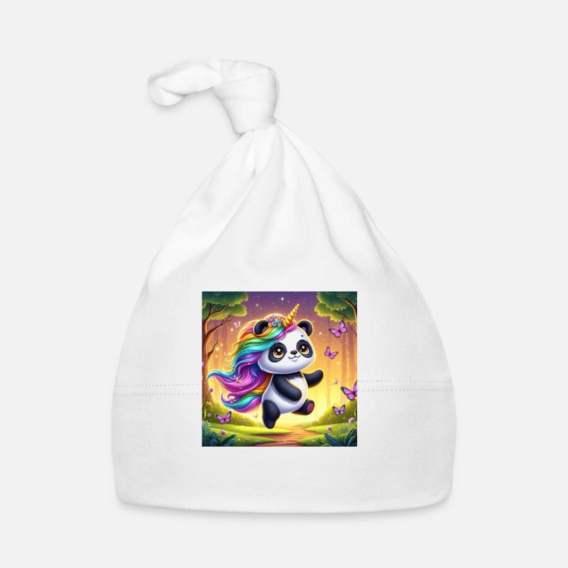 Panda licorne - Bonnet bio Bébé - blanc