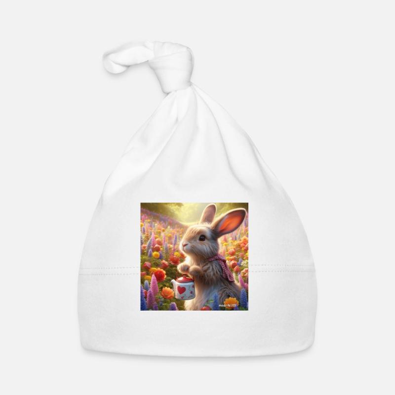 Lapin dans le jardin fleuri Bonnet bio Bébé
