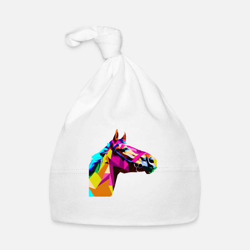 Coloré Pop Art chevaux Portrait équitation polygone - Bonnet bio Bébé - blanc