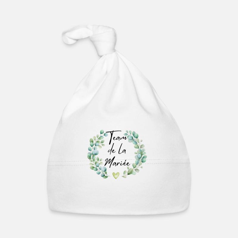 Team de la mariée floral -tshirt assorti - Bonnet bio Bébé - blanc