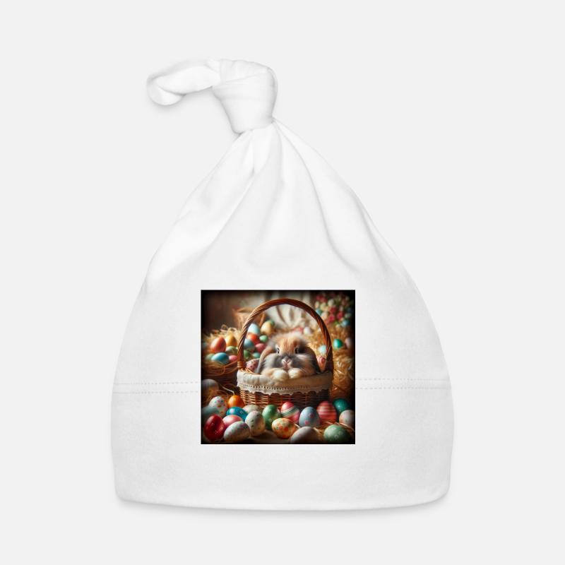 Un lapin mignon dans un panier Bonnet bio Bébé