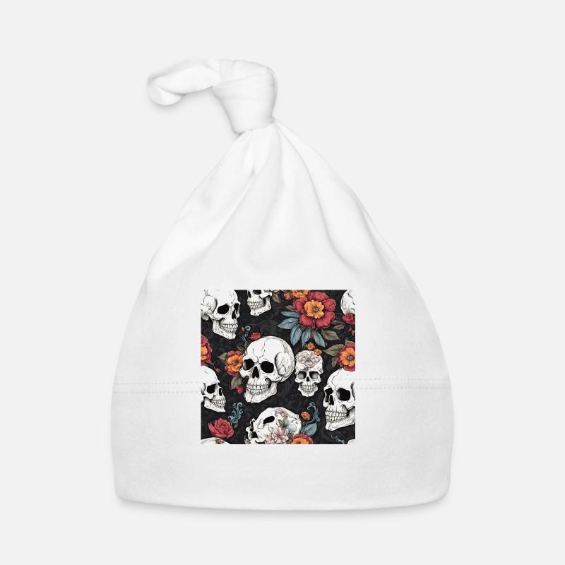 Totenkopf und Blumen Baby Bio-Mütze