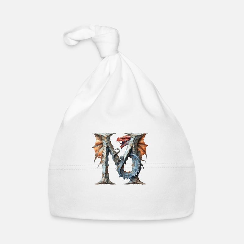 Buchstabe "M" im Drachendesign. Baby Bio-Mütze