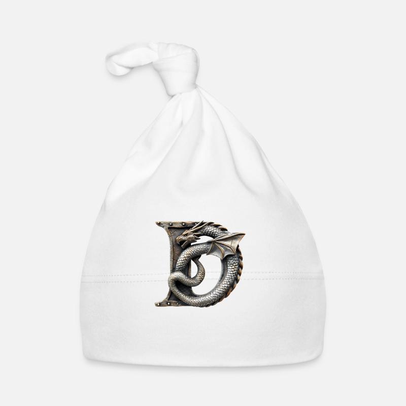 Buchstabe "D" im Drachendesign. Baby Bio-Mütze