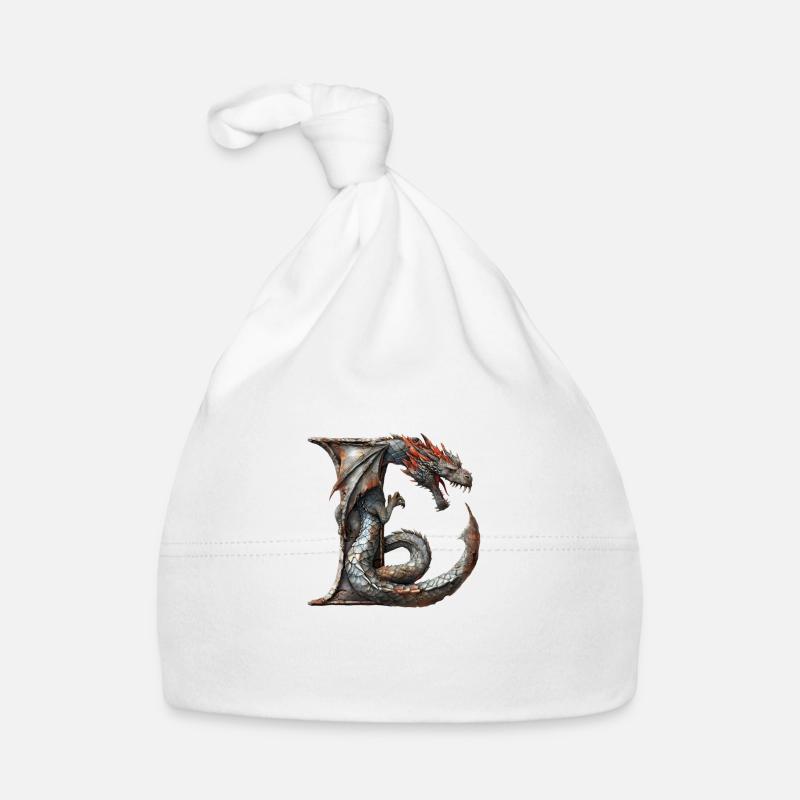 Buchstabe "L" im Drachendesign. - Baby Bio-Mütze - Weiß