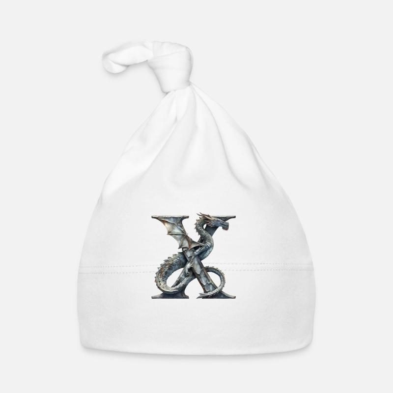 Lettre « X » en forme de dragon. - Bonnet bio Bébé - blanc