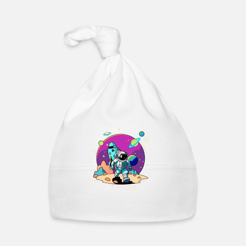 Space astronaut walking in alien planet and rocket Organic Baby Cap