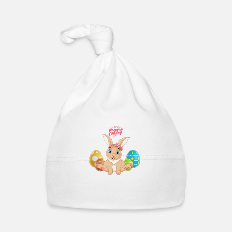 Happy Easter Bunny Egg - Organic Baby Cap - white