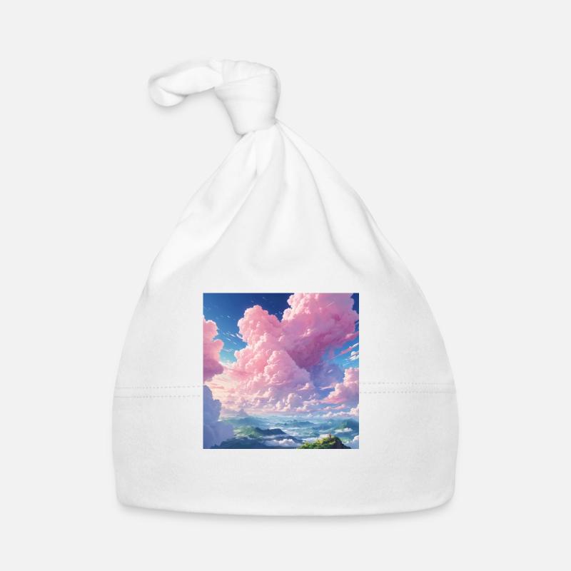 Anime rosa Wolken - Baby Bio-Mütze - Weiß