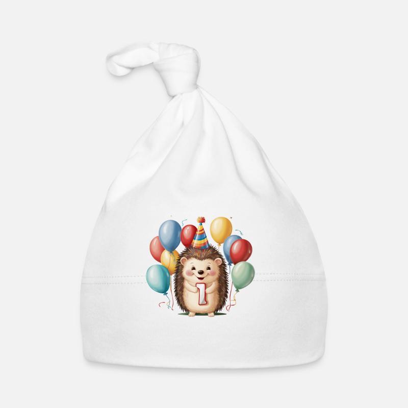 Hérisson mignon avec des ballons pour le 1er anniversaire Bonnet bio Bébé