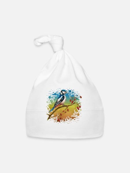 Bunter Vogel - Baby Bio-Mütze - Weiß - Vorne
