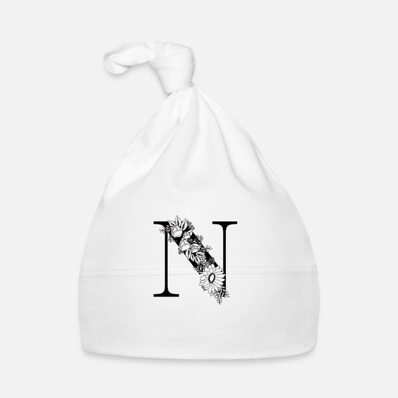 Lettre n floral noir et blanc Bonnet bio Bébé